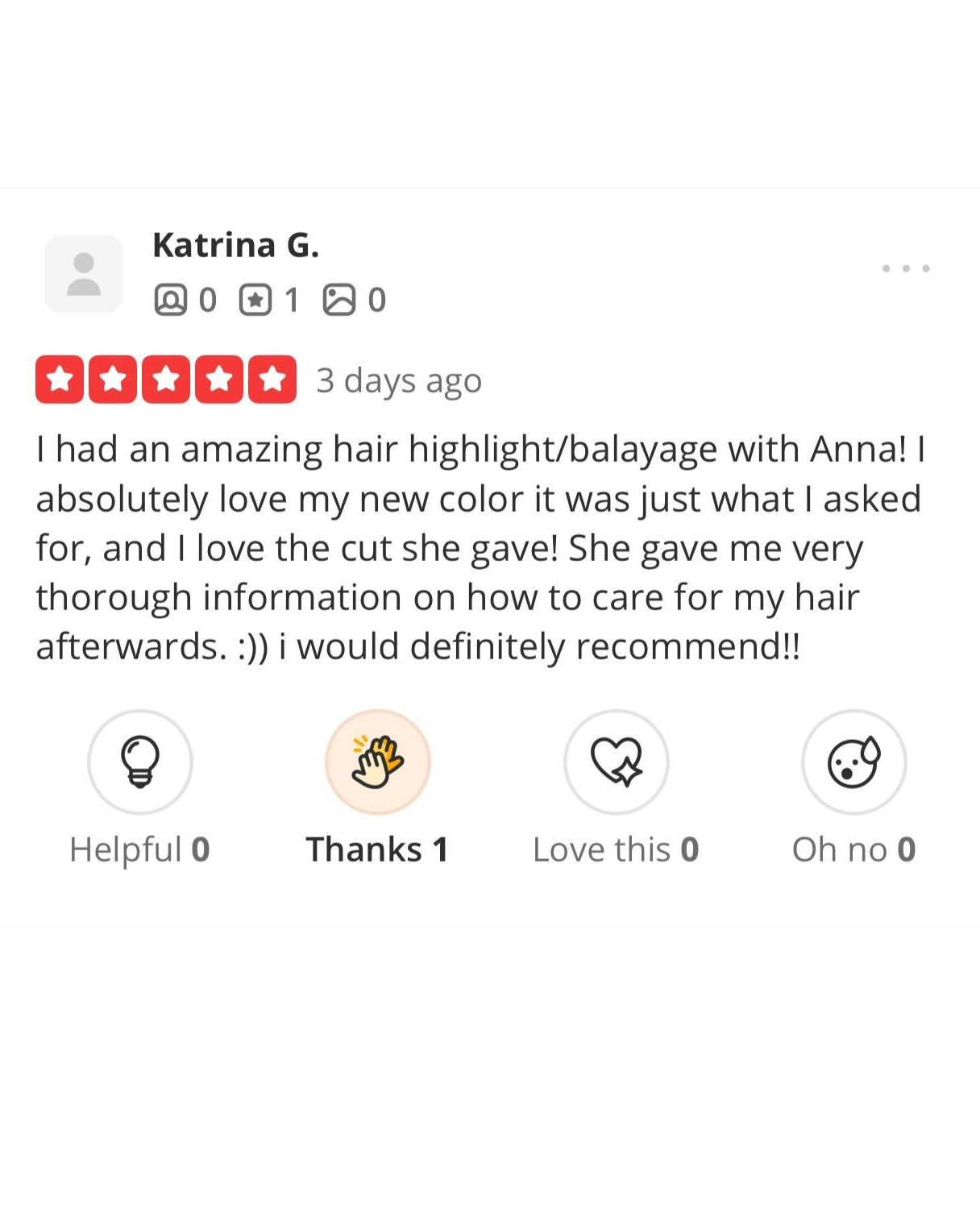 Yelp review screenshot